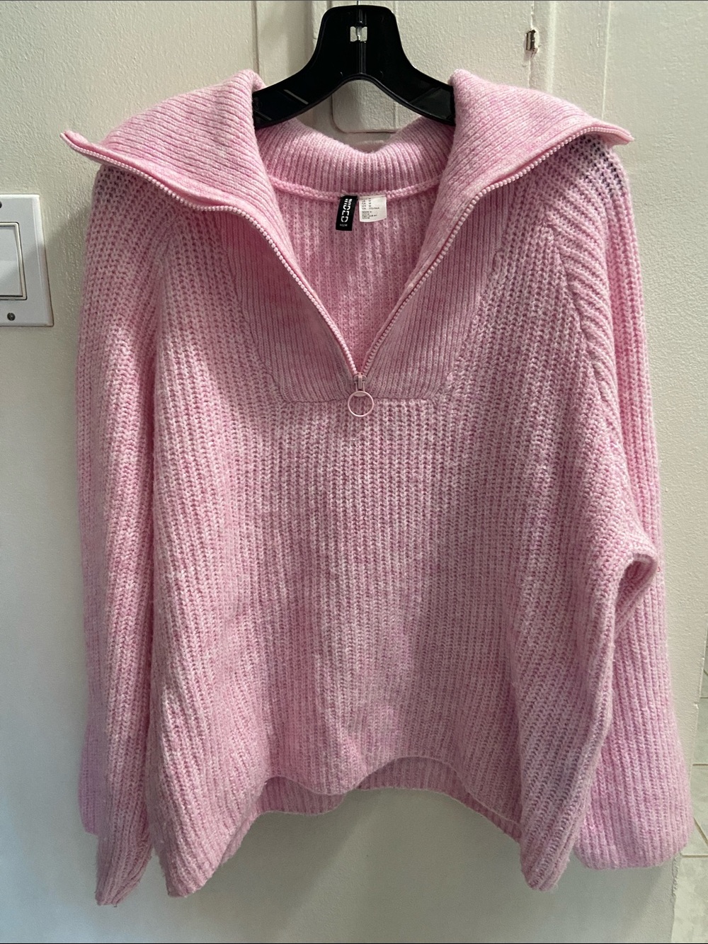 Divided Light Pink Ribbed Half-Zip Cowl Sweater